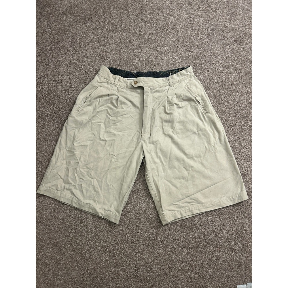 Hunting Horn Chino Shorts Mens 36 Beige Excellent Pleated Cotton Twill Casual